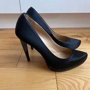 BCBG Black silk heels